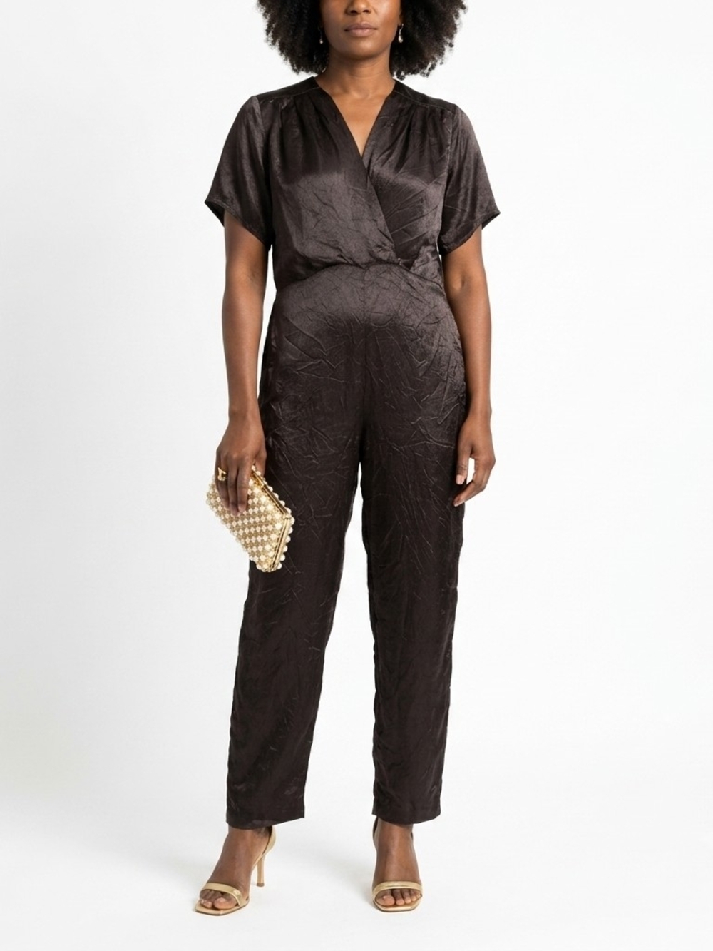 Vintage Blondie and Me Evening by Linda Bernell Black Crinkle Satin Jumpsuit